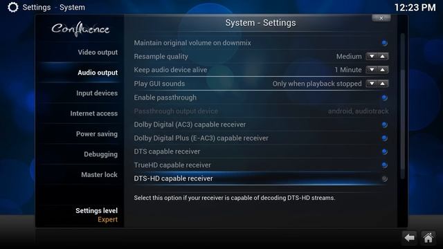 The Settings of the KODI Audio Passthrough