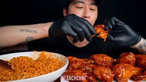 ASMR MUKBANG NUCLEAR FIRE NOODLES & CHICKEN WINGS | COOKING & EATING SOUNDS | Zach Choi ASMR