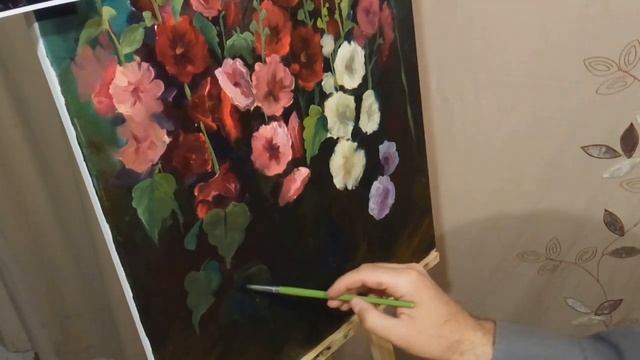 #32 Мастер-класс МАЛЬВЫ.  Как нарисовать полевые цветы Мальвы маслом