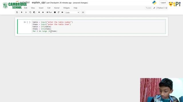 Srikar's - Multiplication Table in Python I Learn Python programming with QtPi