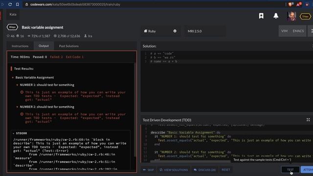 Makers - Writing tests in codewars - Basic Variable Assignment (04/05/20)