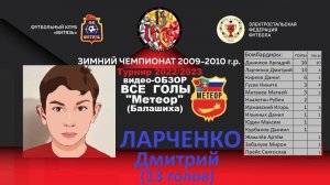 все голы - Ларченко Дмитрий - на турнире RedBlackCup 2022/2023 за МЕТЕОР Балашиха, футбол 2009-2010г