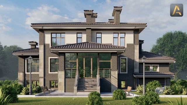 Эффектный дом с продуманной планировкой. Проект дома с цокольным этажом, бассейном и сауной смотреть онлайн