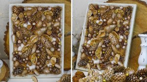 НОВОГОДНЕЕ ПАННО из шишек, орехов, желудей в рамах из Фикс Прайс своими руками