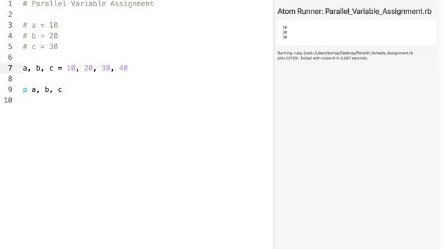 Learn to Code with Ruby - Section 02 - Lesson 07 - Parallel Variable Assignment