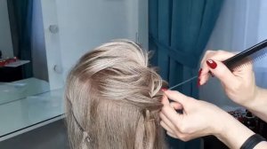 Причёска " низкий пучок" на средние волосы.