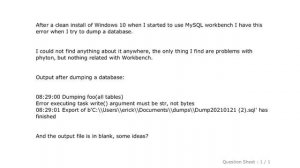 MySQL : Error executing task write() argument must be str, not bytes | MySQL Workbench