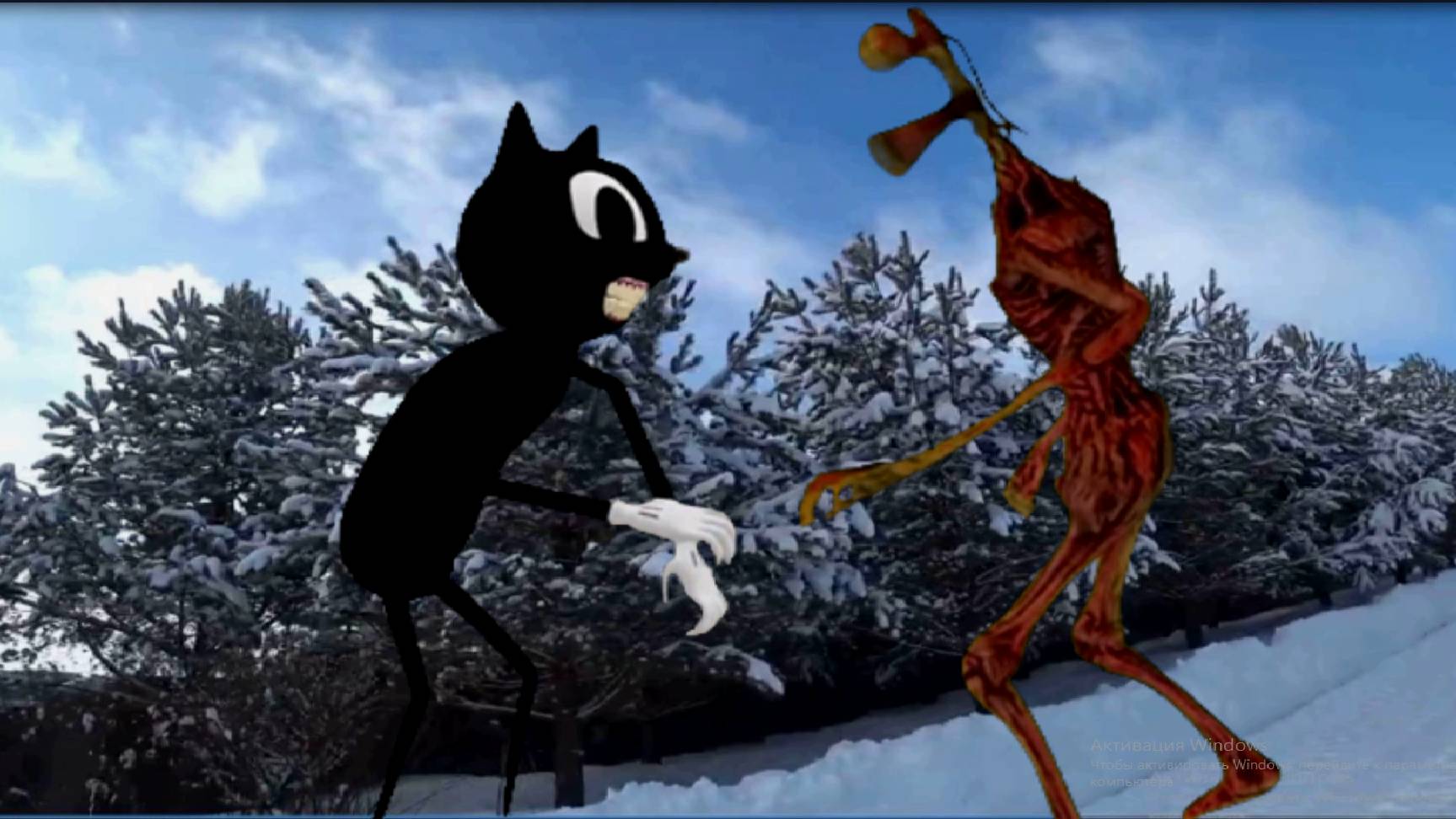 Картун против сиреноголового. Сиреноголовый против Картун Кэта. Сиреноголовый в зиме. Cartoon Cat против сиреноголового в реальной жизни.