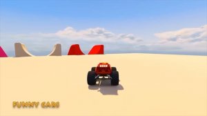 GTA 5 Super MEGA Stunt Monster McQueen Cars 3 Tow Mater Miss Fritter and Thomas Train