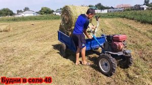 Заготовка сена, тюкование сена пресс- подборщиком  трактор МТЗ-82.