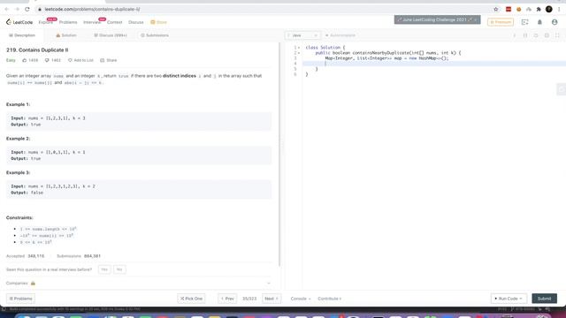 219. Contains Duplicate II | LeetCode Solution смотреть онлайн