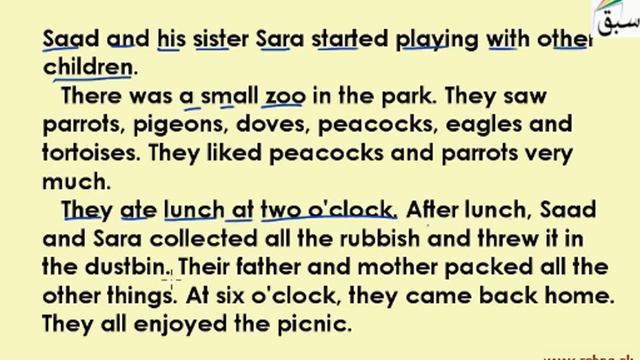 More on Picnic-Passage, English Lecture | Sabaq.pk
