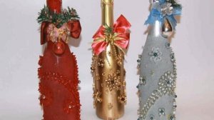 украшение бутылок на новый год своими руками