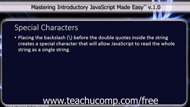 JavaScript Training Tutorial Special Characters