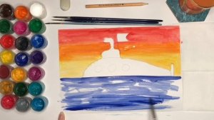 Подводная лодка. Рисунок к 23 февраля. Как нарисовать подводную лодку с детьми. Мастер-класс.