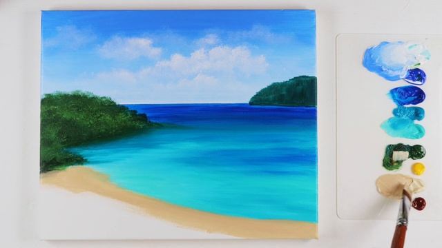 Seascape Acrylic painting | Beach Painting Tutorial for Beginners