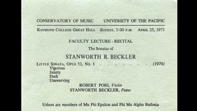 Stanworth Beckler - Little Sonata, Opus 53, No. 1 (1970) Violin and Piano смотреть онлайн
