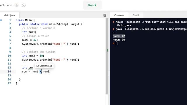 Java Programming Skills Using Replit: Variables Intro