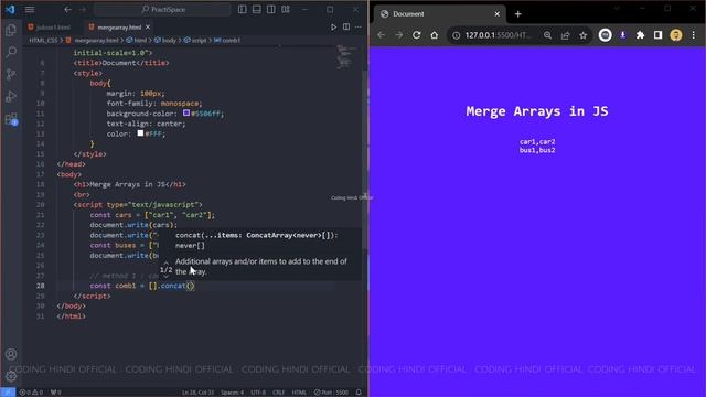Combining Two Arrays in Javascript | How to merge two arrays in javascript