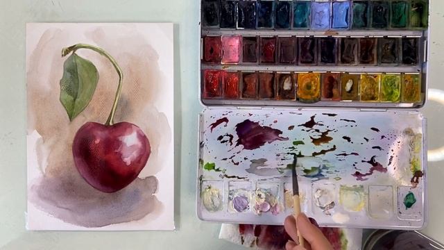Видеоурок по рисованию акварелью «Вишня» | как нарисовать вишню акварелью? AQUARELLKA