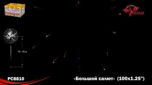 РС8810 Большой салют 100 залпов калибром 1,25 дюйма (32 мм), высотой до 32 м.