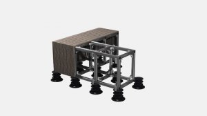 Каркасная система на регулируемых опорах GreenCube. Облицовка ДПК, керамогранитом