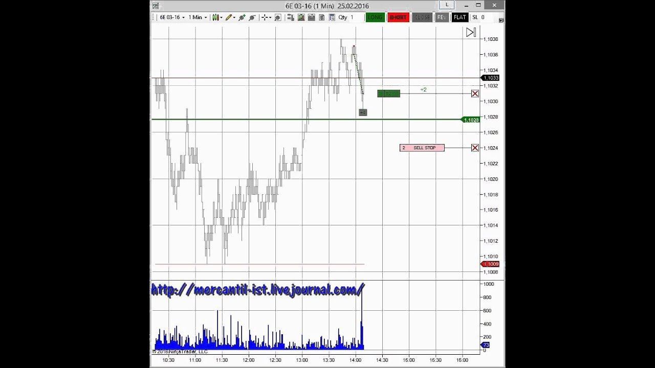 Трейдинг онлайн на чикагской бирже (CME). Торговая стратегия скальпинг, интрадей. 6Е 25 02 2016