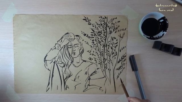 Скетч | Рисование тушью | Ink painting | Рисую кистью + пуантилизм | Sketch