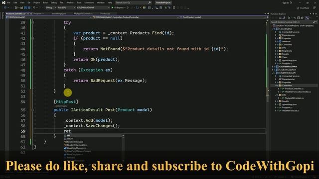 Asp.Net Core Web API - CRUD operations in REST API using Entity Framework Core DB first & SQL Serve