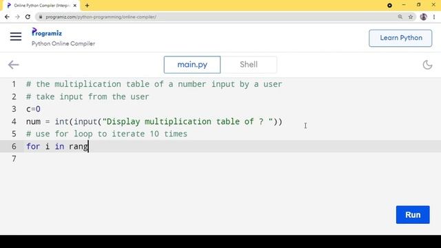 Program to display the multiplication table in Python// Hindi