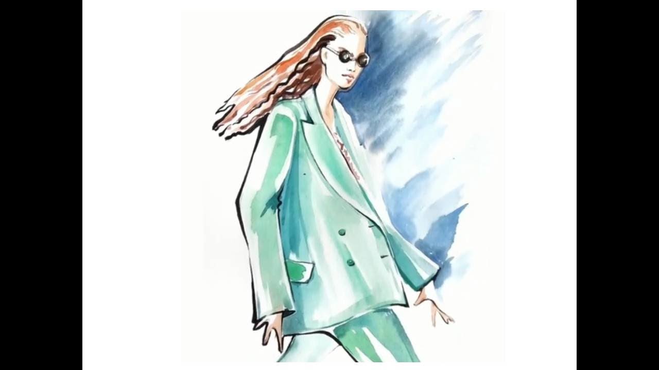 Процесс акварельного скетча. Мода | Watercolor sketch process. Fashion #sketch #watercolor #акварель