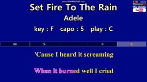 Set Fire To The Rain - Adele  ( Karaoke & Easy Guitar Chords  ) Key :  F  Capo : 5  เล่น C