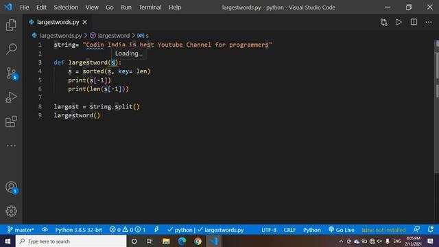 Find the largest word in string - Python | codin india