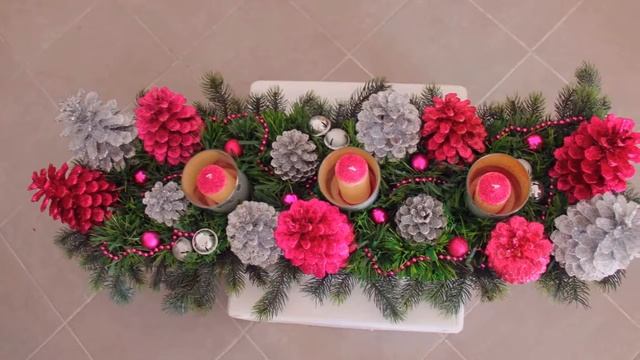 Как собрать поделку(компазицию) к новому году из шишек. смотреть онлайн