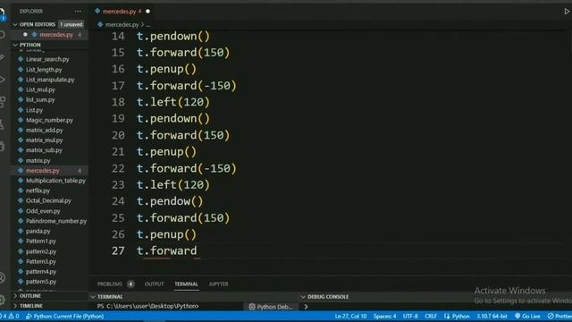 Draw Mercedes | Full python code || Python Turtle