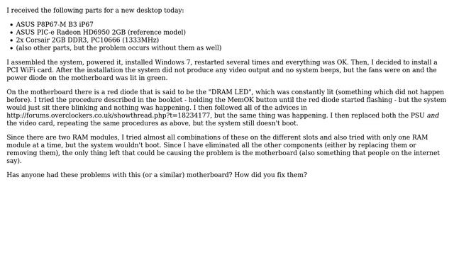 ASUS P8P67-M - red RAM diode lighted and not passing POST (2 Solutions!!) смотреть онлайн