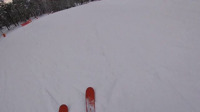 Быстрый спуск на горных лыжах.  Горно-Алтайск, Манжерок.