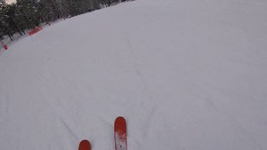 Быстрый спуск на горных лыжах.  Горно-Алтайск, Манжерок.