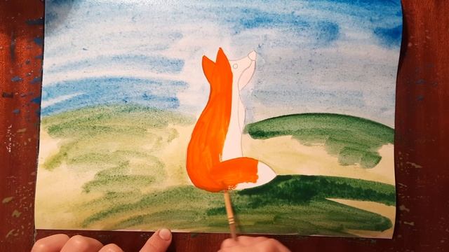 Как нарисовать лису акварельными красками. Раскраска своими руками. смотреть онлайн