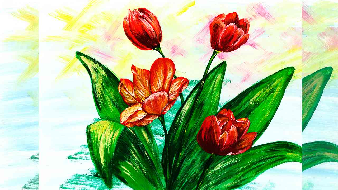 Как нарисовать тюльпаны. Рисуем цветы. Правополушарное рисование. Рисуем тюльпаны легко.