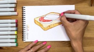 Как нарисовать бутерброд карандашом и скетч маркерами | Рисунок для детей, поэтапно и легко