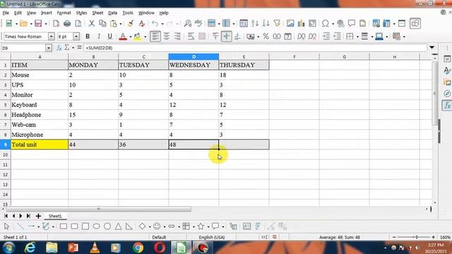 Autosum in Libreoffice calc || in hindi