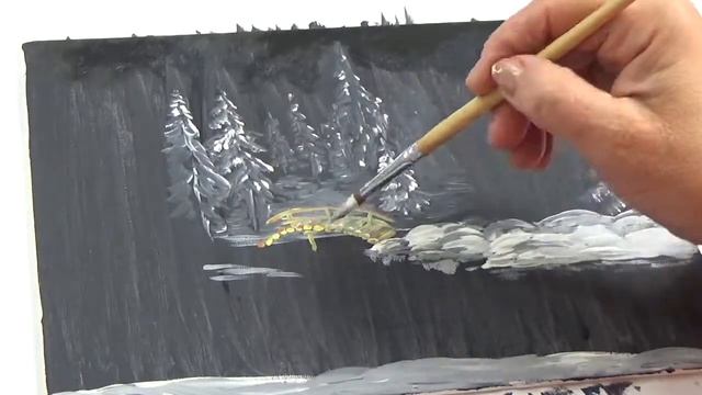 Рисуем зимний пейзаж || Ночь в лесу смотреть онлайн