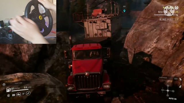 snowrunner-moving a massive-generator-steeringwheel-shifter-logitech-g920