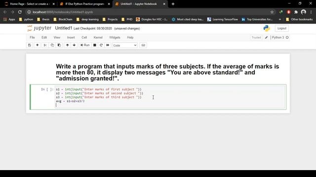 Python If Else Practice Program 4: How to calculate average marks of the student?