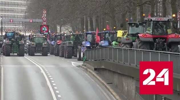 3 тысячи тракторов протеста заблокировали Брюссель - Россия 24 