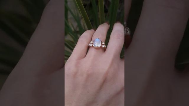 18ct rose gold moonstone and diamond ring