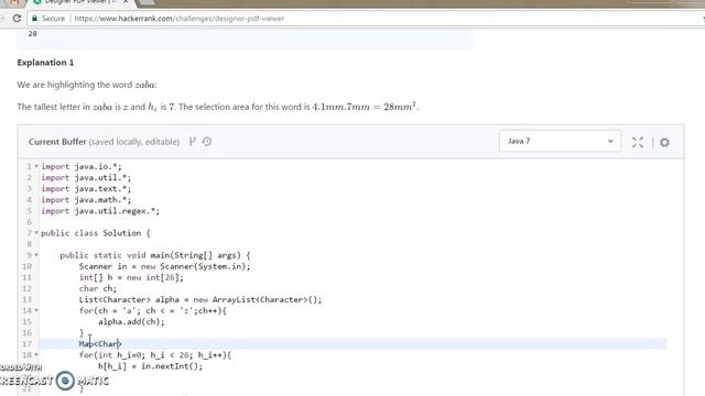 Designer PDF Viewer Hackerrank Algorithm Solution in Java
