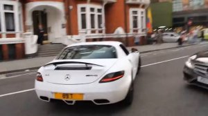 Supercars in London White Mercedes SLS AMG roar 6 3 2