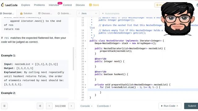 Leetcode Question 341 "Flatten Nested List Iterator" in Java